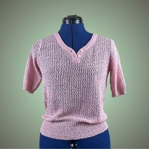 *So sweet* lil pink sheer vintage knit shirt with cute buttons and sleeves